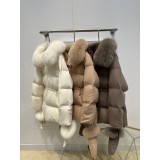 Luxe Wool Cashmere Goose Down Coat with Fox Fur Collar and Gloves