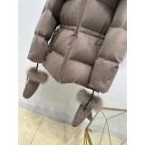Luxe Wool Cashmere Goose Down Coat with Fox Fur Collar and Gloves