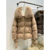 Luxe Wool Cashmere Goose Down Coat with Fox Fur Collar and Gloves