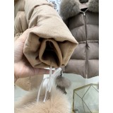 Luxe Wool Cashmere Goose Down Coat with Fox Fur Collar and Gloves