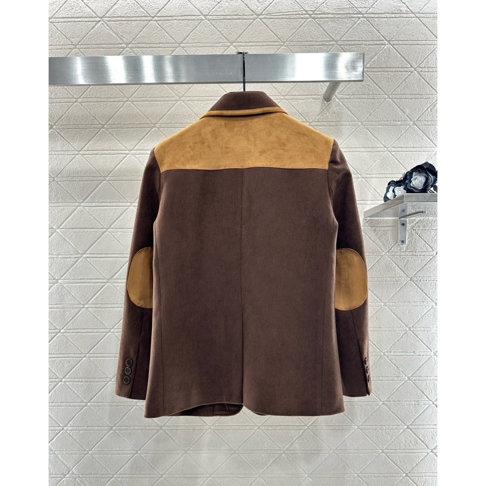 Maillard-Style Ribbed Trim Lapel Jacket with Suede Details