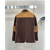 Giacca con Revers in Stile Maillard e Bordature a Coste con Dettagli in Camoscio