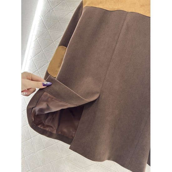 Giacca con Revers in Stile Maillard e Bordature a Coste con Dettagli in Camoscio