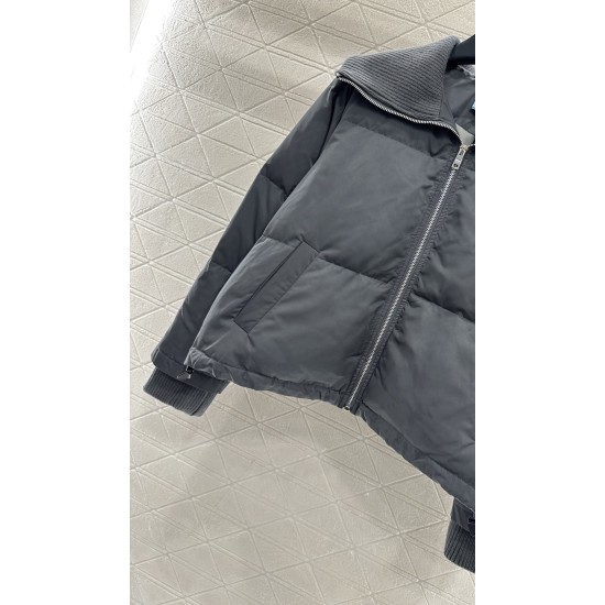 Knitted Collar Waterproof Zip-Up Down Jacket