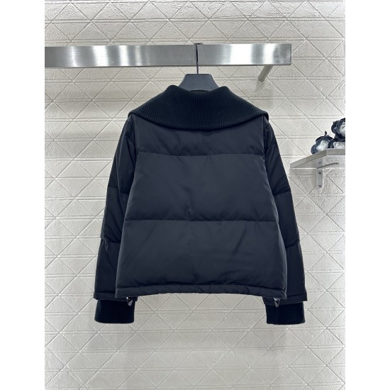 Knitted Collar Waterproof Zip-Up Down Jacket