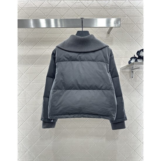 Knitted Collar Waterproof Zip-Up Down Jacket