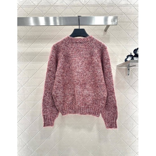 Beaded Cashmere Pullover Sweater with Round Neck