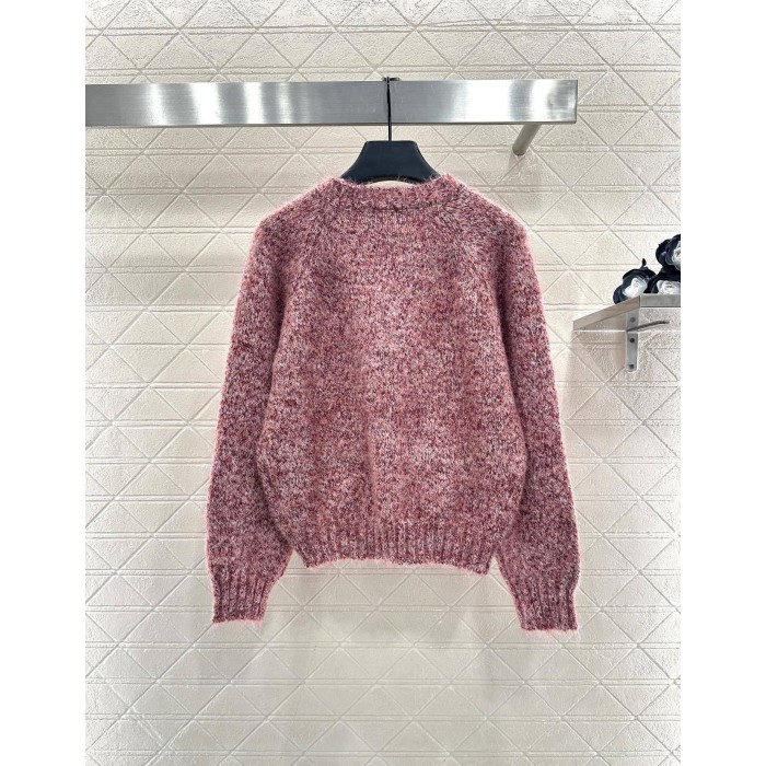 Beaded Cashmere Pullover Sweater with Round Neck