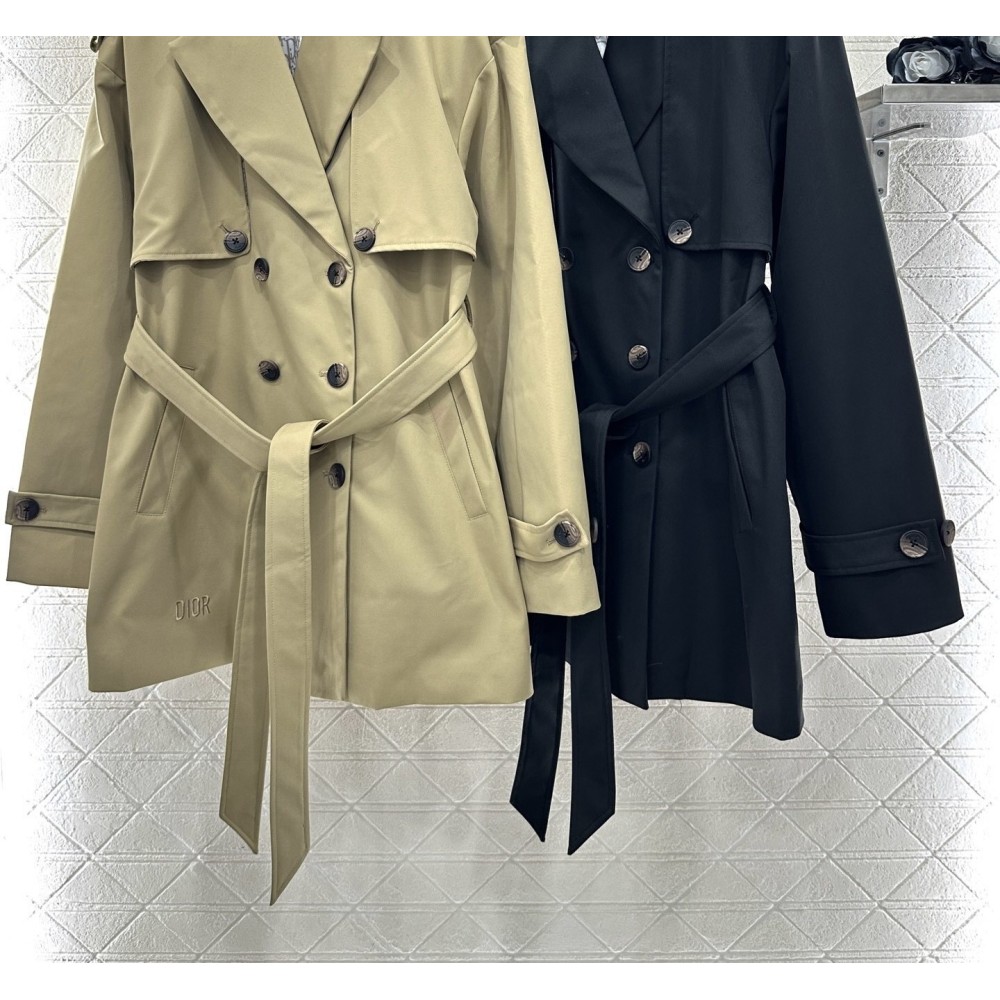 Trench Coat Medio con Cintura, Rever e Colletto a Mantella