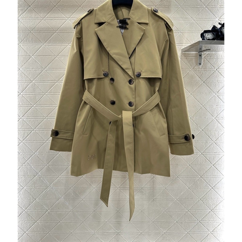 Belted Mid-Length Trench Coat with Lapel and Cape Collar