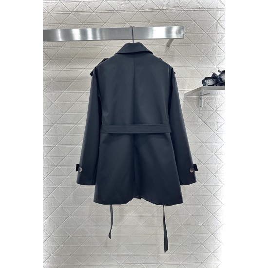 Belted Mid-Length Trench Coat with Lapel and Cape Collar