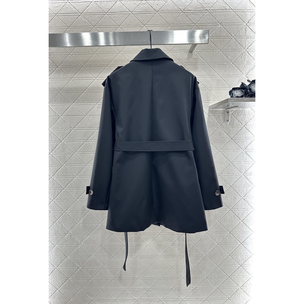 Belted Mid-Length Trench Coat with Lapel and Cape Collar