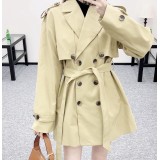 Trench Coat Medio con Cintura, Rever e Colletto a Mantella