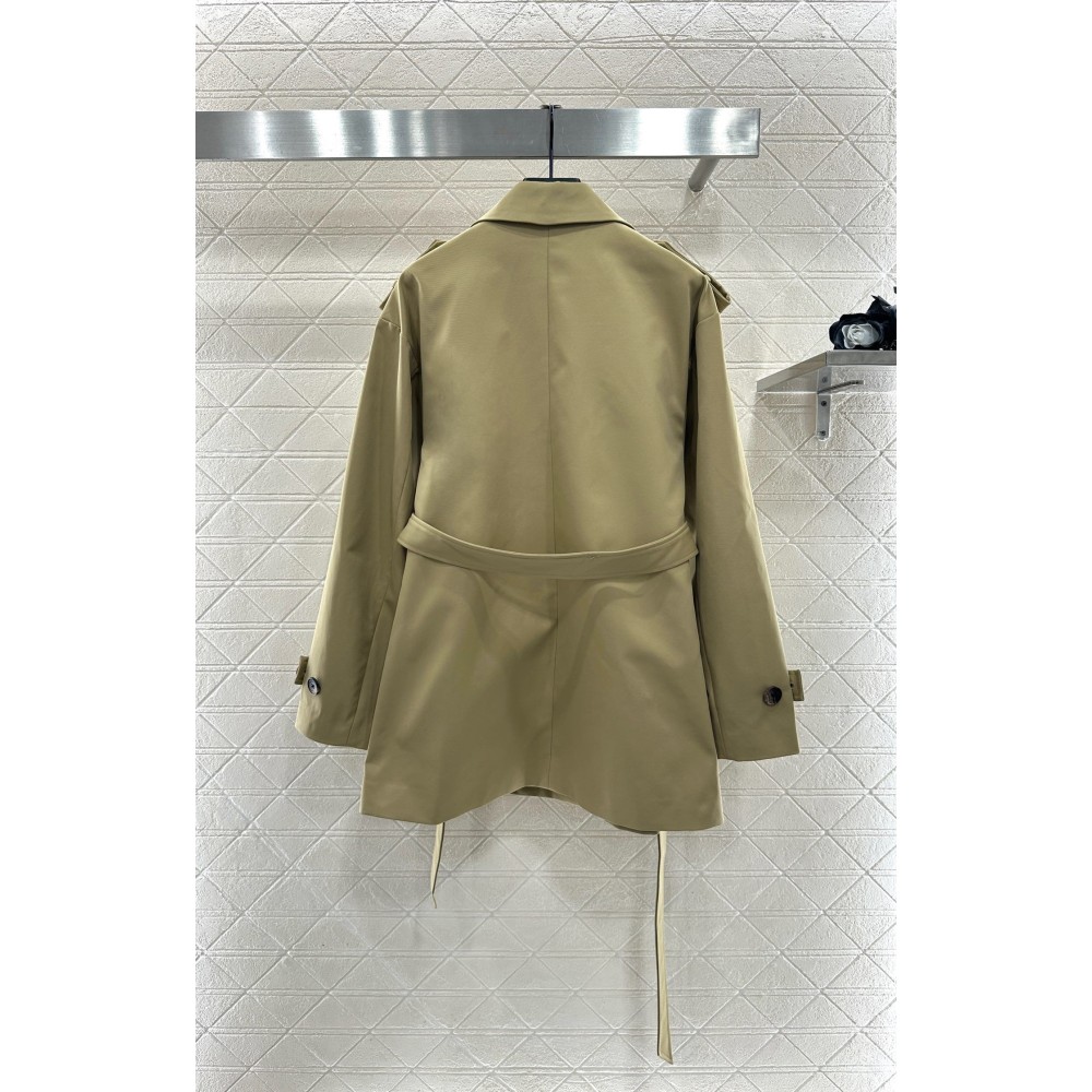 Belted Mid-Length Trench Coat with Lapel and Cape Collar