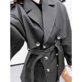 Belted Mid-Length Trench Coat with Lapel and Cape Collar