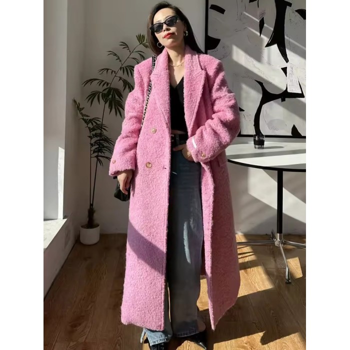 Women's Mohair & Cashmere Overcoat | Long Double-Breasted Winter Coat