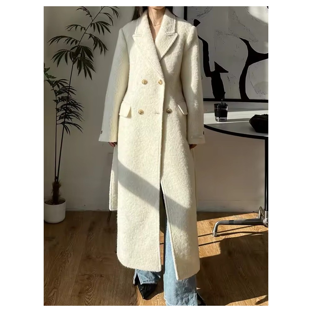 Women's Mohair & Cashmere Overcoat | Long Double-Breasted Winter Coat