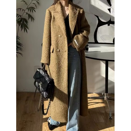Women's Mohair & Cashmere Overcoat | Long Double-Breasted Winter Coat