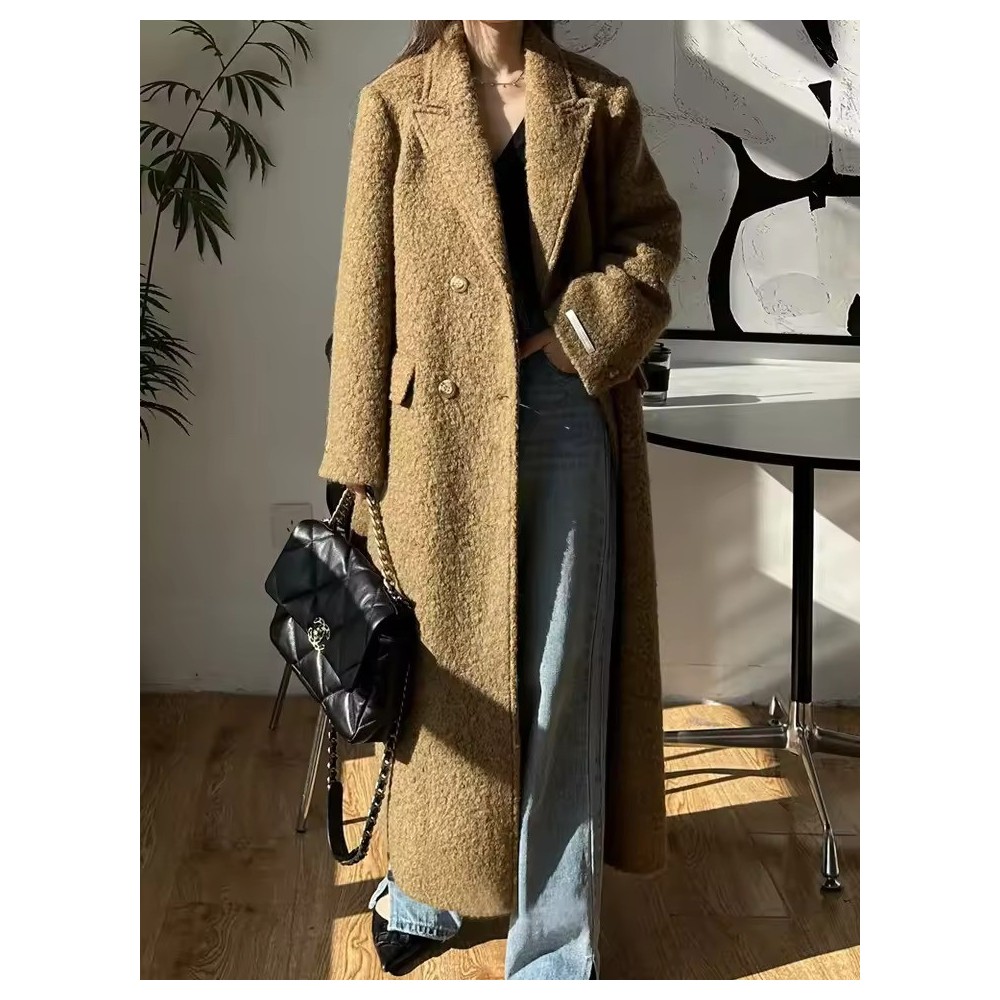 Cappotto Lungo Donna in Mohair e Cashmere | Elegante Doppio Petto Inverno