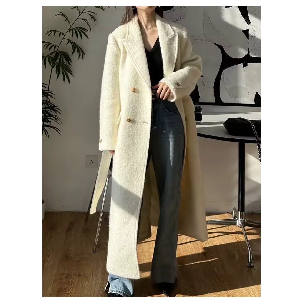 Women's Mohair & Cashmere Overcoat | Long Double-Breasted Winter Coat