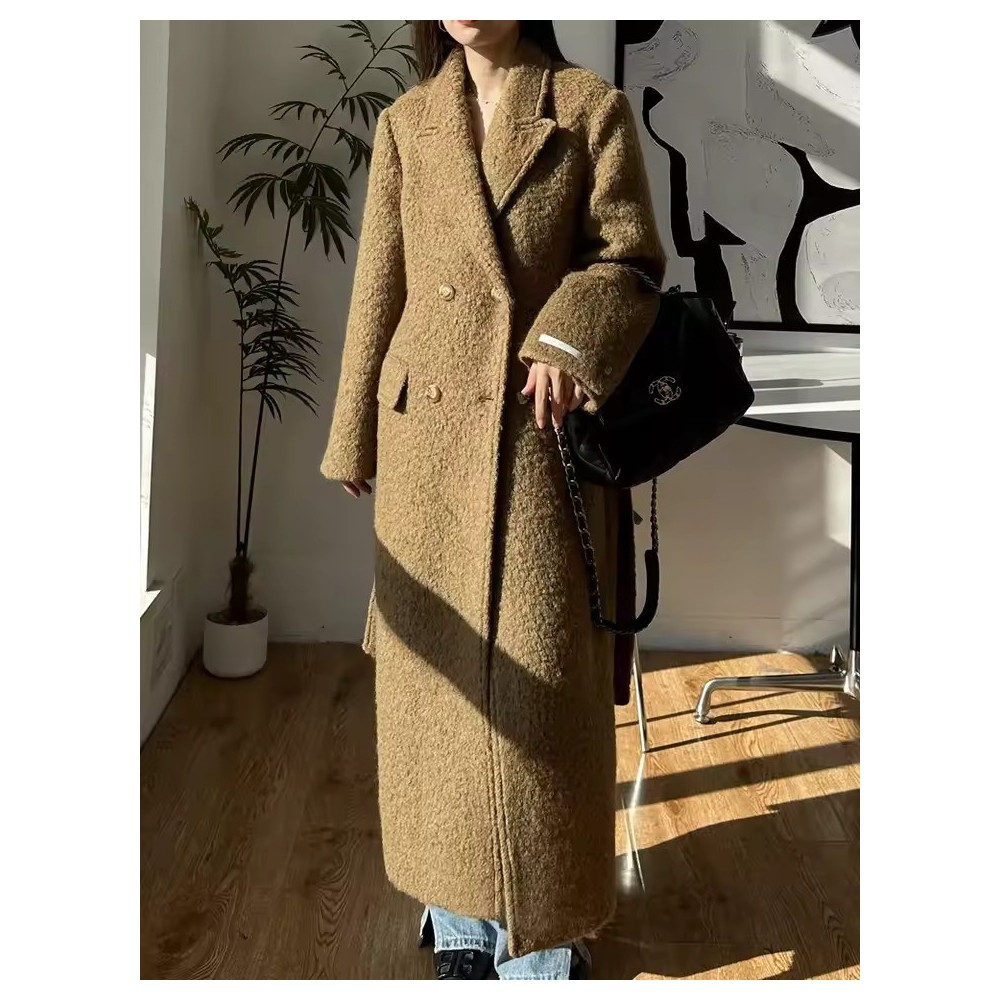 Cappotto Lungo Donna in Mohair e Cashmere | Elegante Doppio Petto Inverno