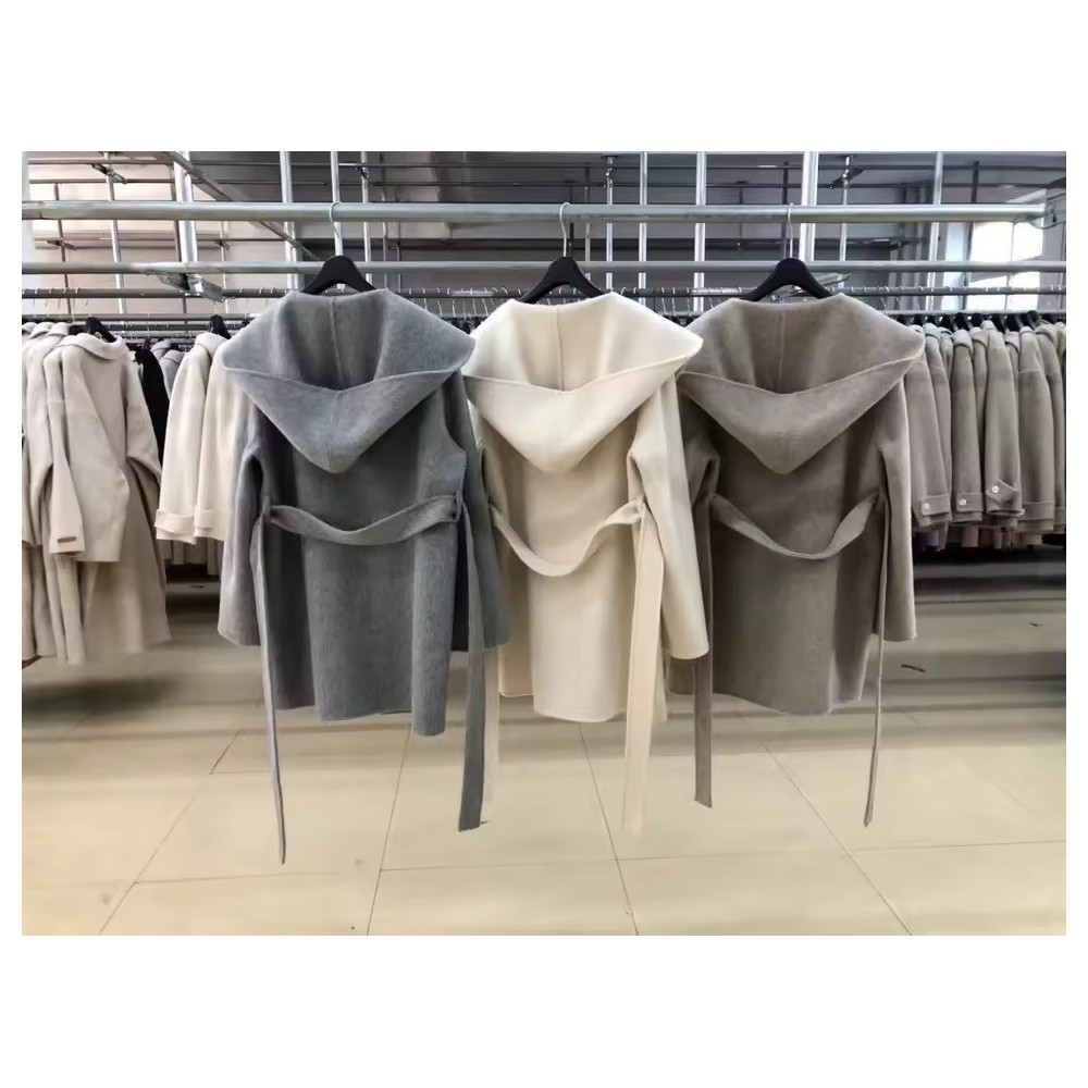 Casual Hooded Double-Sided Wool Coat | Women's Belted Bathrobe Style Overcoat