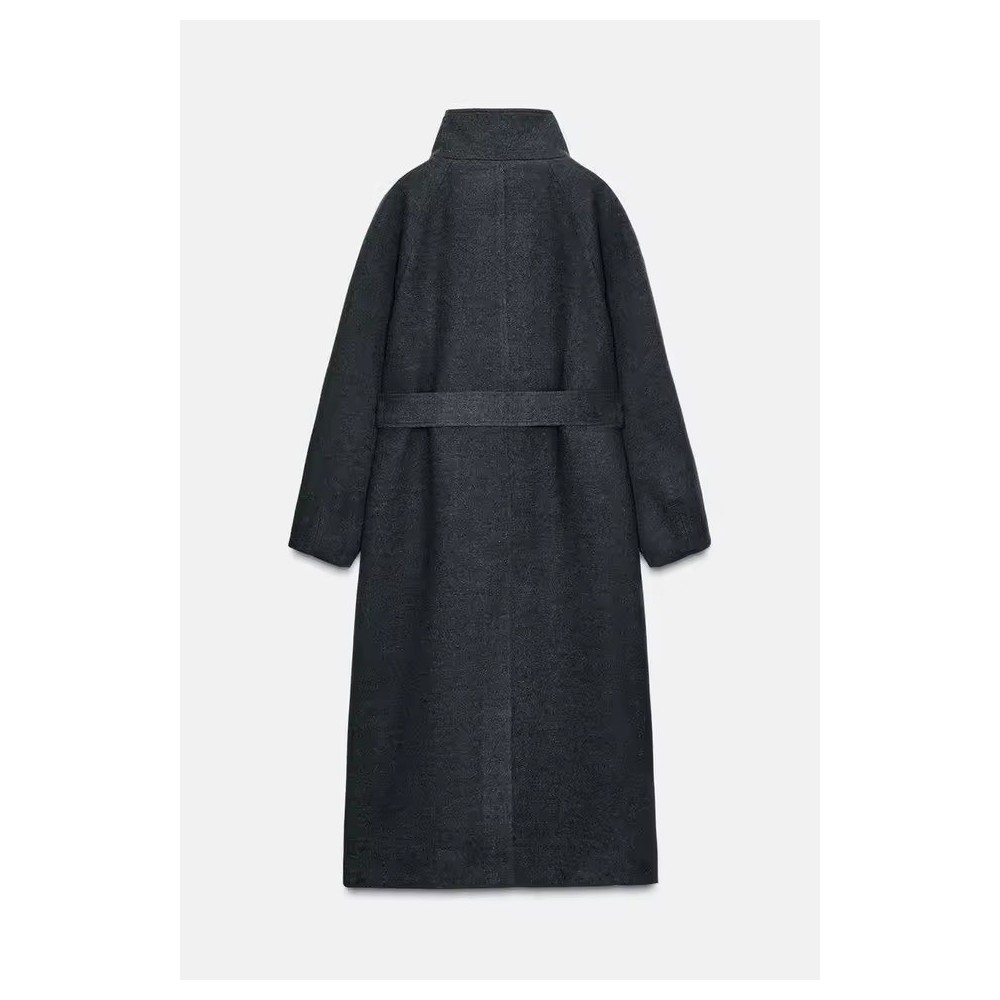 Women's Double-Breasted Stand Collar Coat | Belted Overcoat