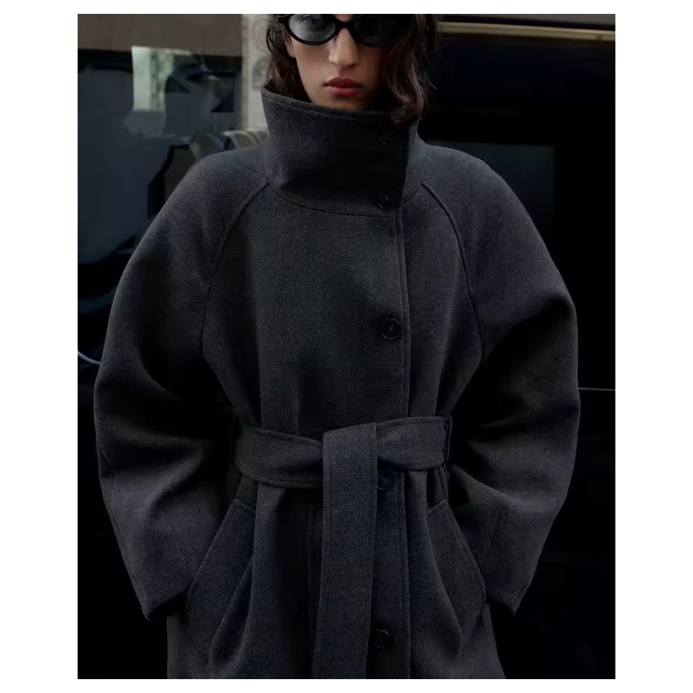 Women's Double-Breasted Stand Collar Coat | Belted Overcoat