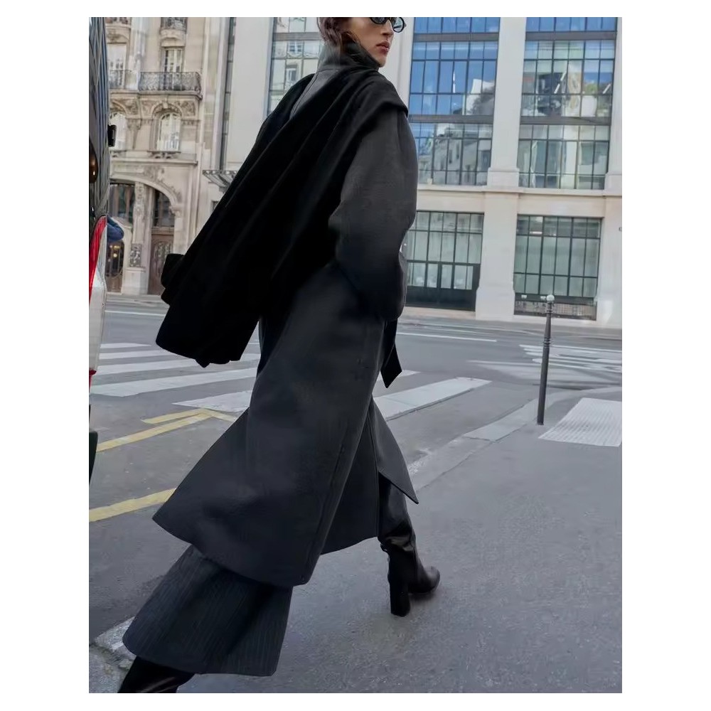 Women's Double-Breasted Stand Collar Coat | Belted Overcoat