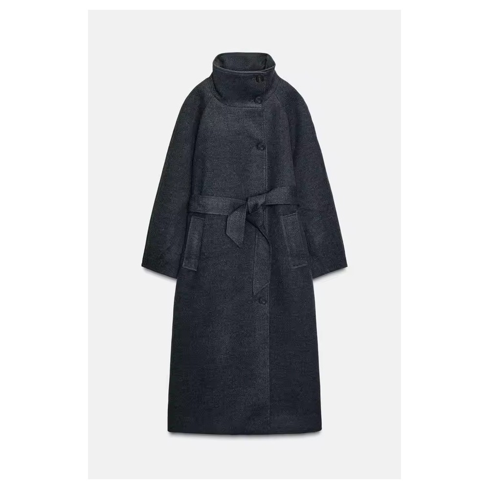 Cappotto Lungo a Collo Alto Doppiopetto | Con Cintura