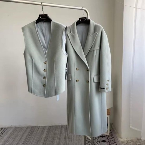 Women’s Double-Faced Wool Coat 2-Piece Set | Korean Blazer & Vest