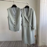 Women’s Double-Faced Wool Coat 2-Piece Set | Korean Blazer & Vest