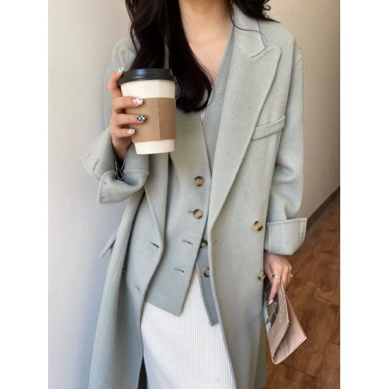 Women’s Double-Faced Wool Coat 2-Piece Set | Korean Blazer & Vest