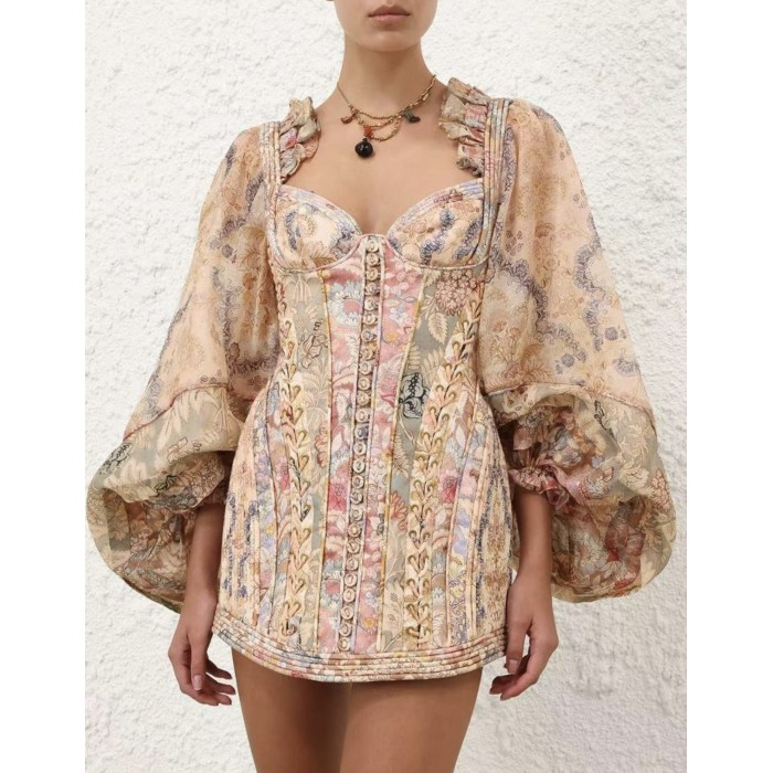 Mini Ladies Floral Dress - Romantic Long Sleeve Summer Style