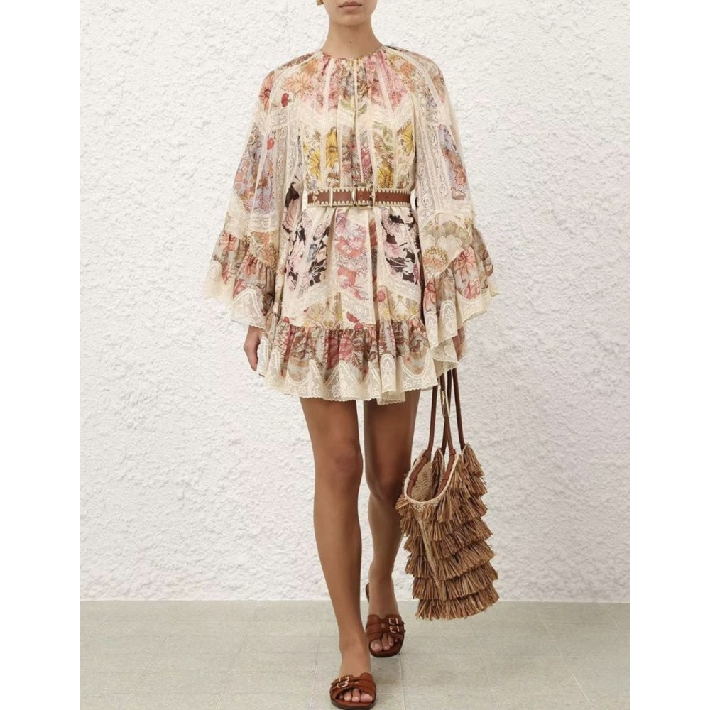 Mini Ladies Floral Dress - Romantic Long Sleeve Summer Style