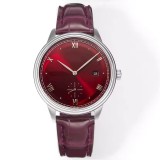 Men's Burgundy Dress Watch 41mm Stainless Steel with Leather Strap