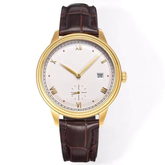 Men's Burgundy Dress Watch 41mm Stainless Steel with Leather Strap