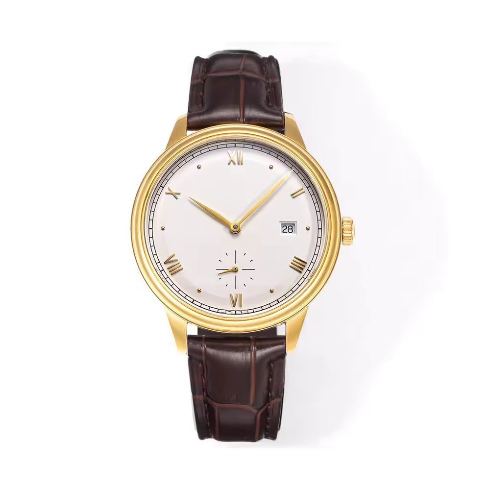 Men's Burgundy Dress Watch 41mm Stainless Steel with Leather Strap