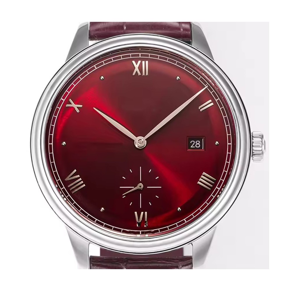 Men's Burgundy Dress Watch 41mm Stainless Steel with Leather Strap