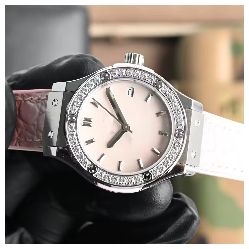 The Blush Pearl Luxury Homage Watch – Silver Case & Pink Strap
