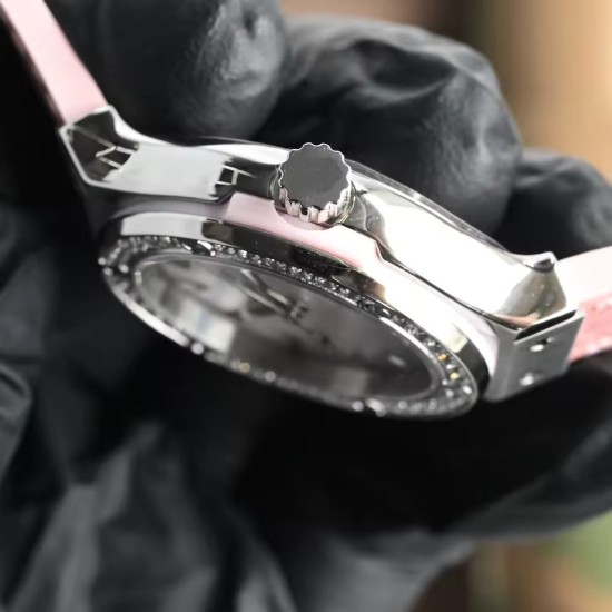 Women's 33mm Silver Dress Watch Pink Mother of Pearl Dial Crystal Bezel