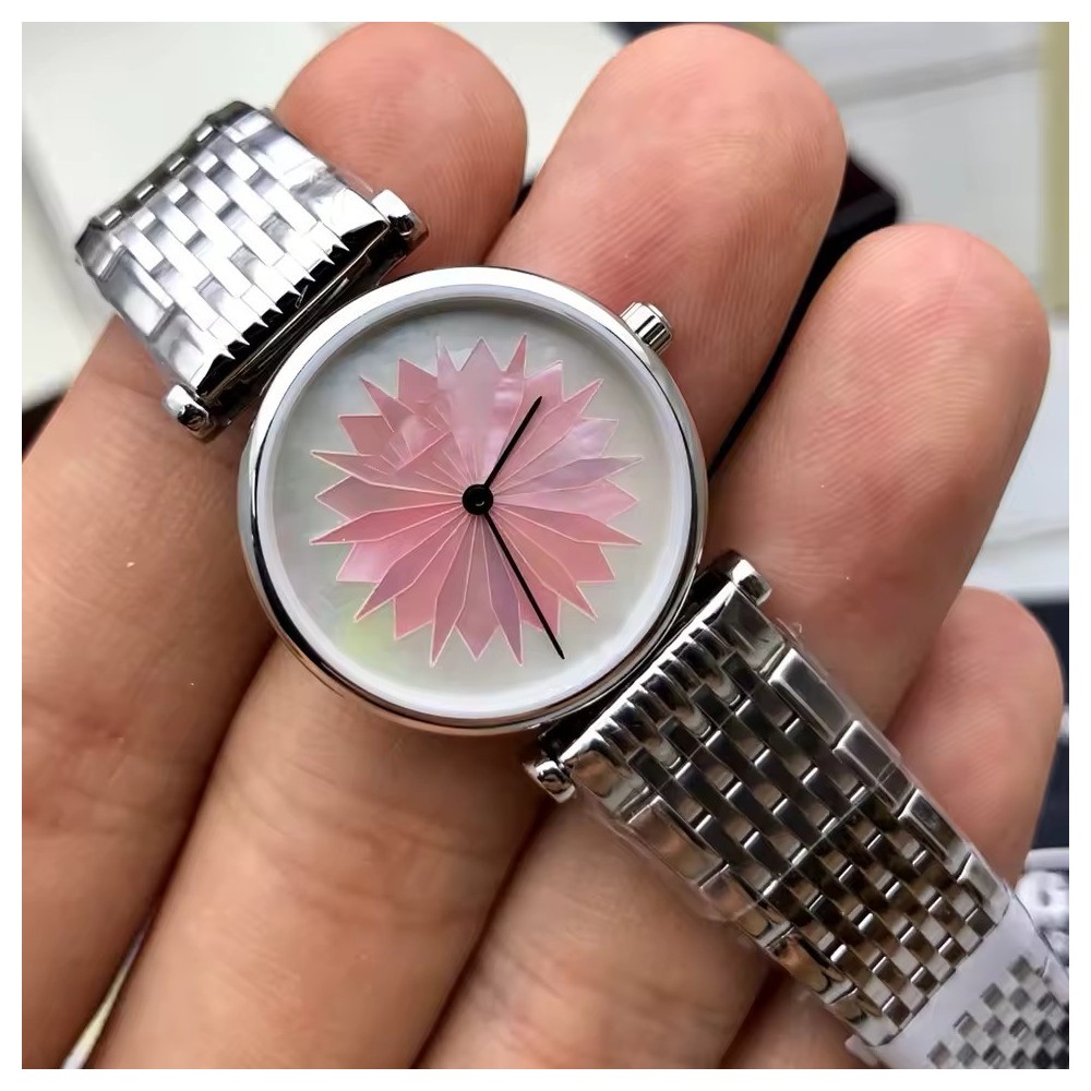 Orologio Argento da Donna - Orologio Elegante con Quadrante Geometrico Rosa
