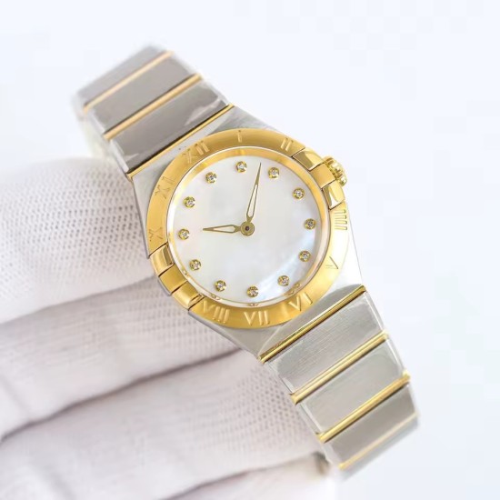 Women's Two-Tone Luxury Dress Watch - Mother-of-Pearl Dial with Crystal Markers
