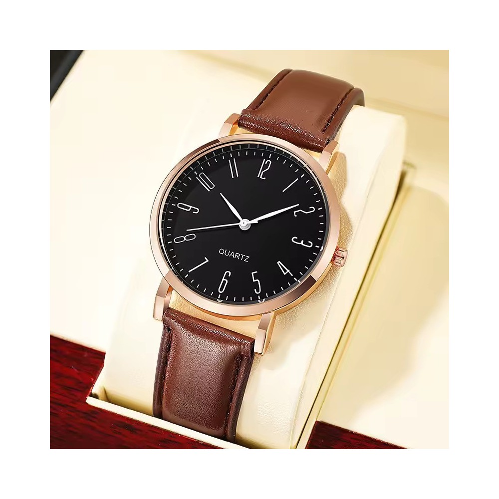 Orologio Minimalista da Uomo - Orologio al Quarzo Oro Rosa e Cinturino in Pelle