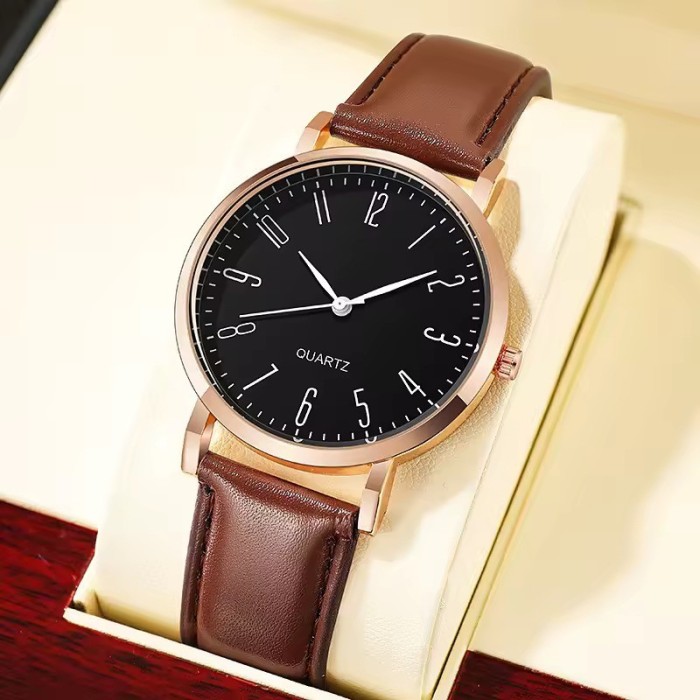 Orologio Minimalista da Uomo - Orologio al Quarzo Oro Rosa e Cinturino in Pelle