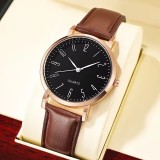 Orologio Minimalista da Uomo - Orologio al Quarzo Oro Rosa e Cinturino in Pelle