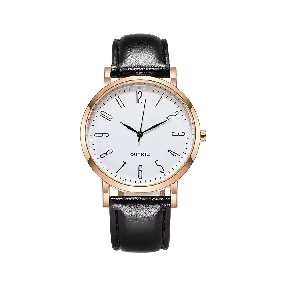 Men's Minimalist Quartz Watch - Rose Gold-Tone Slim Case with Brown Leather Strap