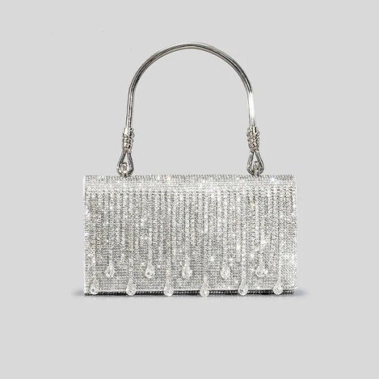 Borsa da Sera di Lusso con Strass | Borsa Elegante Donna – Champagne, Oro, Argento