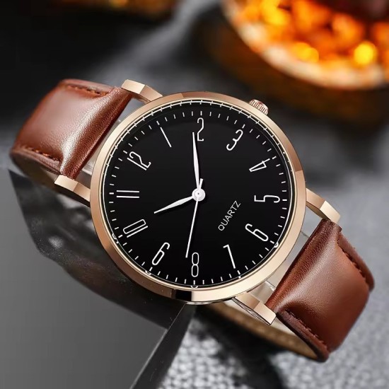 Orologio Minimalista da Uomo - Orologio al Quarzo Oro Rosa e Cinturino in Pelle