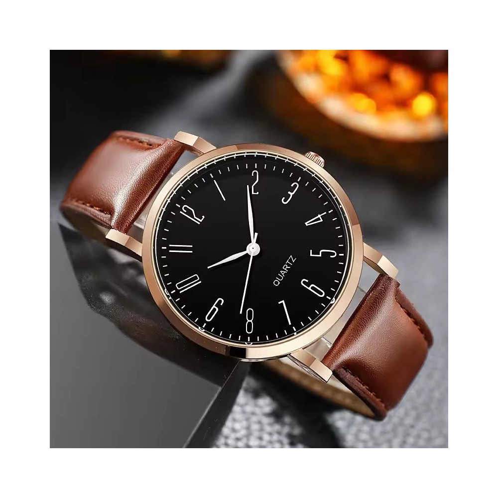 Orologio Minimalista da Uomo - Orologio al Quarzo Oro Rosa e Cinturino in Pelle
